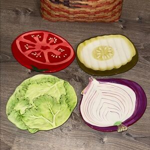 Veggies Plate Set Pickle Onion Lettuce Tomato Porcelain Boston Decor 7” Dia